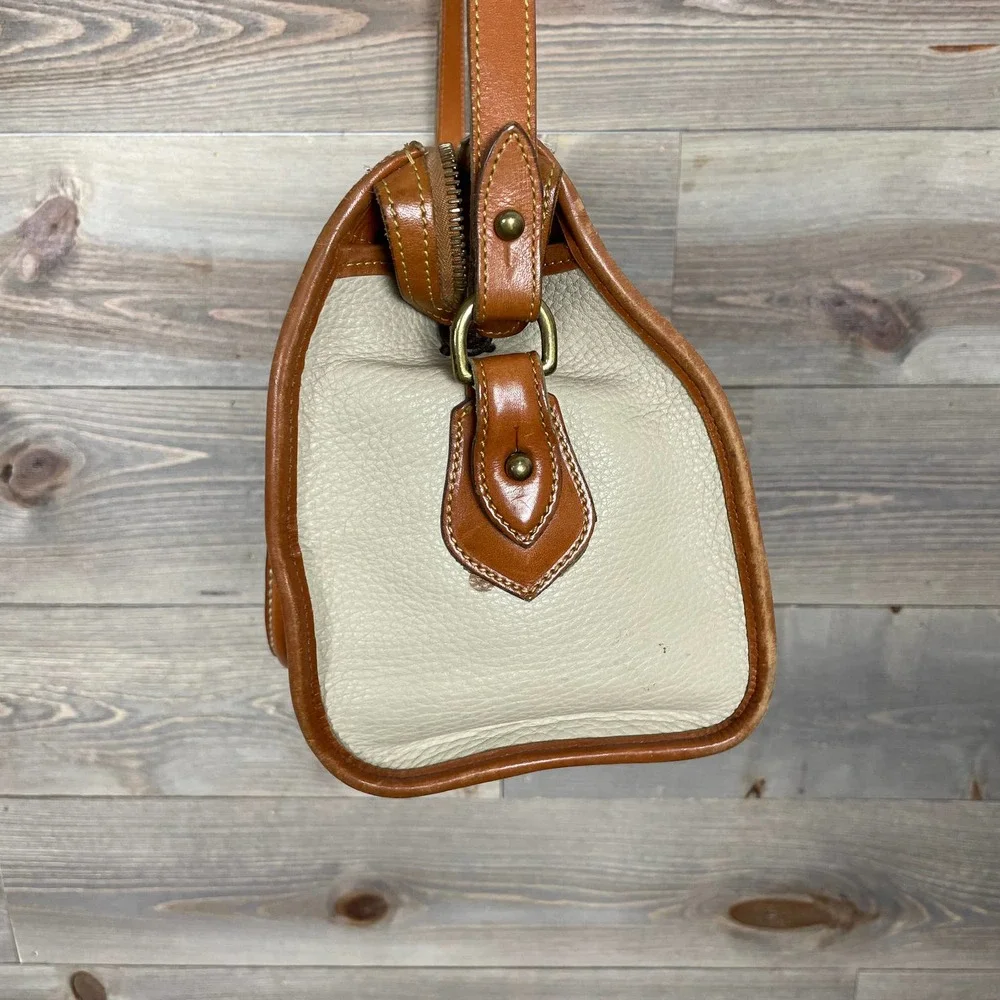 Dooney & Bourke Cream and Brown Pebbled Leather Satchel